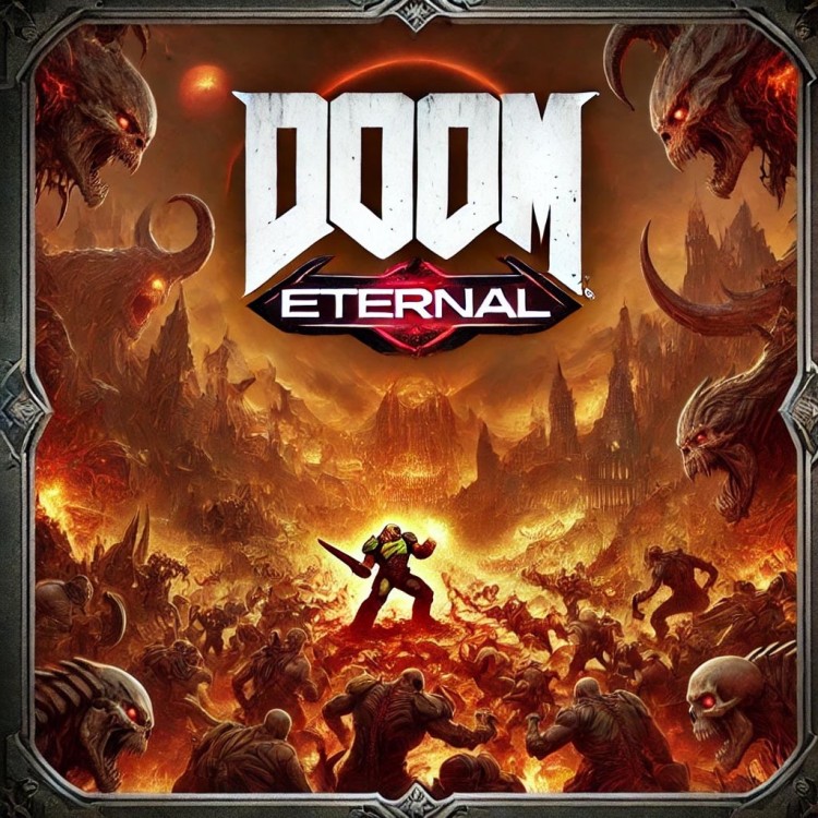 DOOM Eternal game screenshot DOOM Eternal high-paced action scene DOOM Eternal graphic details DOOM Eternal online multiplayer mode DOOM Eternal rich story mode